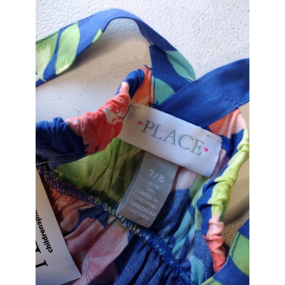 The Childrens Place Girls Tropical Floral Maxi Dress Blue Coral Green Size 7/8 - Picture 4 of 5